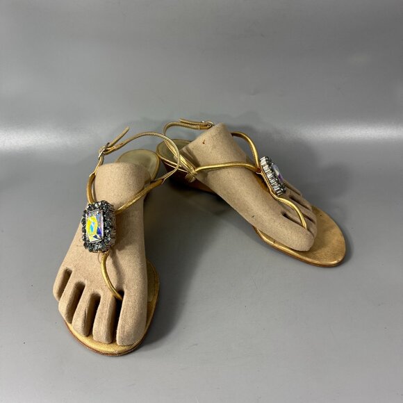 Giuseppe Zanotti Gold-tone Leather with Crystal Jewel Sandal, Size 40 - Picture 1 of 12